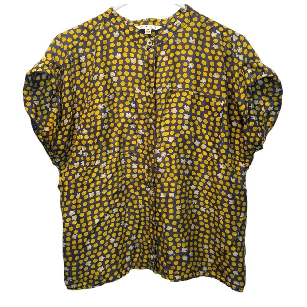 Cabi Womens Clover Polka Dot Silk Cuffed Cap Sleeve Oversized Top S Lightweight